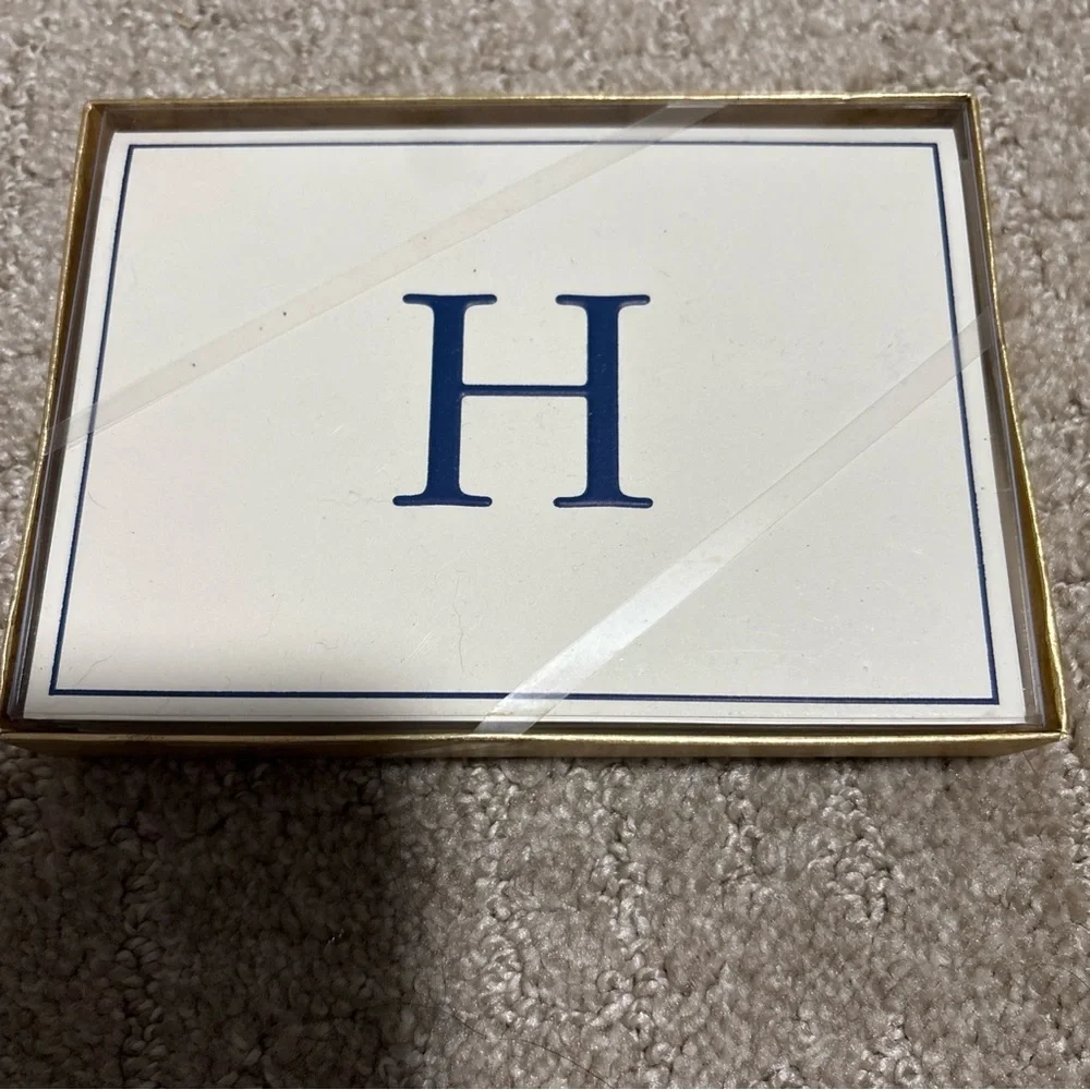 Caspari Navy Embossed Initial H Note Cards With Envelope 8 Ct